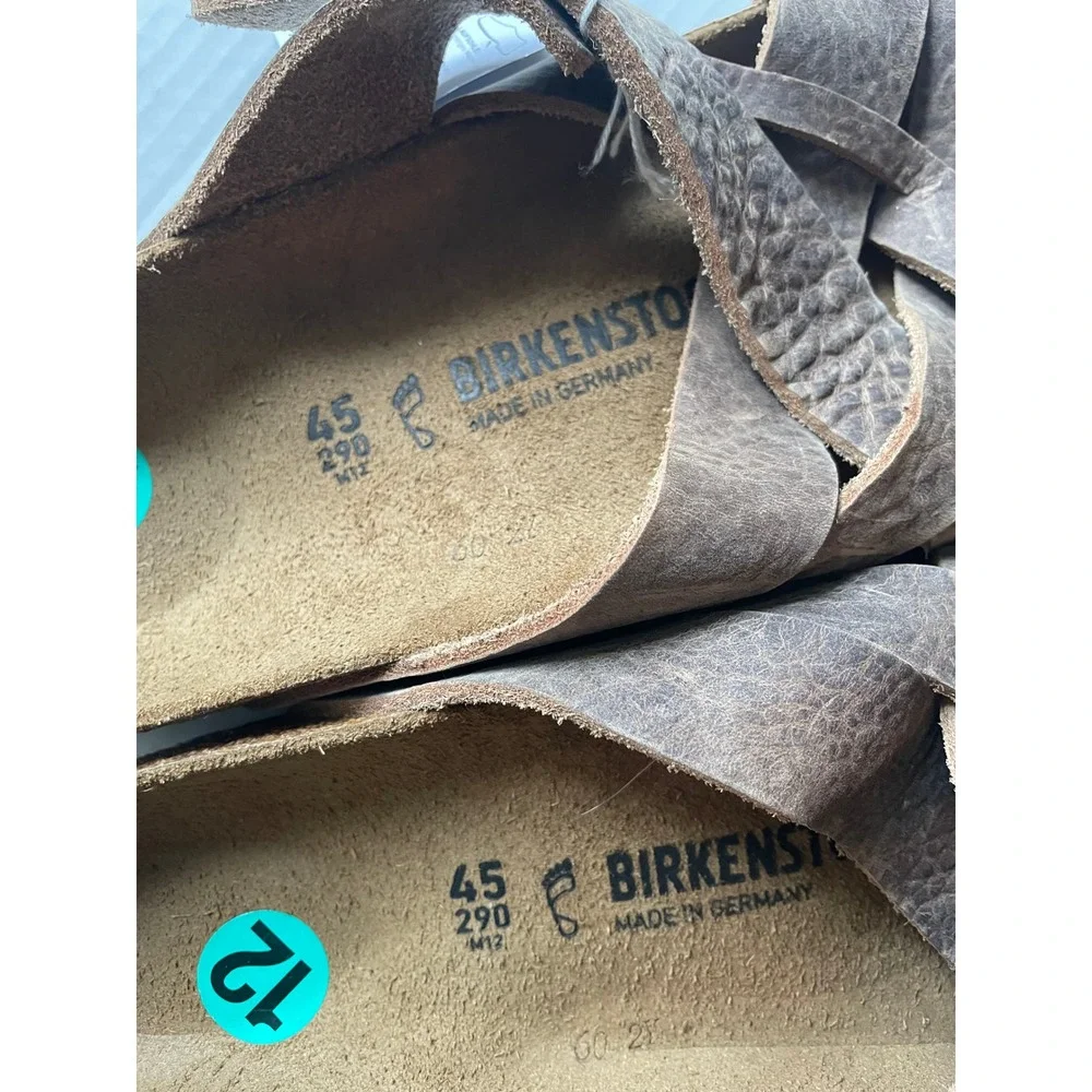 NEW Birkenstock Men Lugano Siz 12 Oiled Leather Sandals Germany Old Tobacco